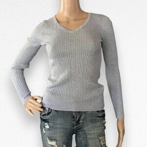 Gray Ribbed Long Sleeve Top